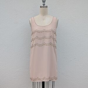NWT H&M Embellished Sleeveless Beaded Mini Shift Dress in Sand Size 6